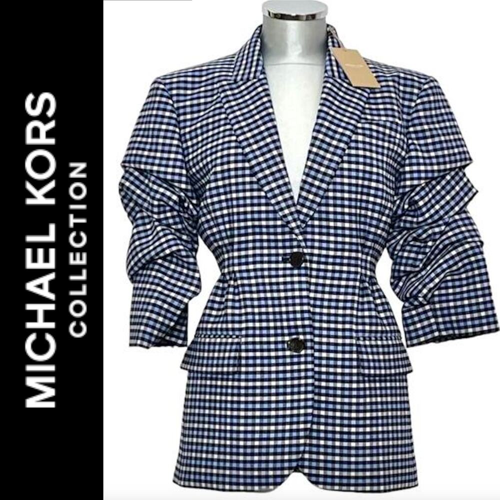 MICHAEL KORS COLLECTION $2,190 NWT Designer Blue Black Stripe Blazer Jacket - 10